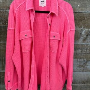 aerie Hot Pink Waffle Knit Overshirt